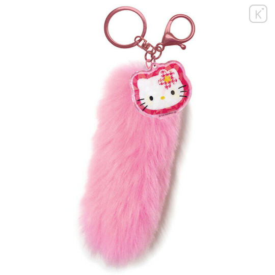 Japan Sanrio Dangling Tail Mascot Keychain - Hello Kitty : Y2k Houndstooth Pink - 1
