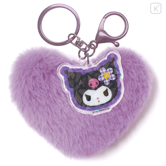 Japan Sanrio Dangling Tail Mascot Keychain - Kuromi : Y2k Houndstooth Heart - 1
