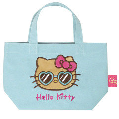 Japan Sanrio Mini Tote Bag - Hello Kitty : Tan Swimsuit Party Blue Sunglasses