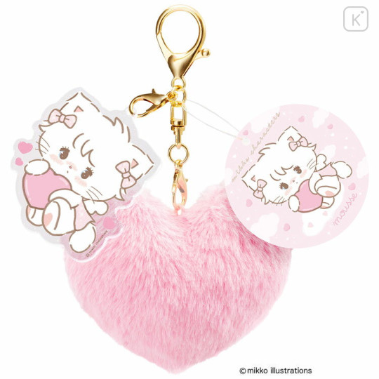 Japan Mikko Illustrations Dangling Tail Mascot Keychain - Mousse Baby Heart - 1