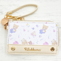 Japan San-X Pass Case Card Holder & Coin Case & Reel - Rilakkuma : Rocking Horse Ivory