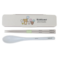 Japan San-X Chopsticks 18cm & Spoon with Case - Rilakkuma : Balloon Party Brown