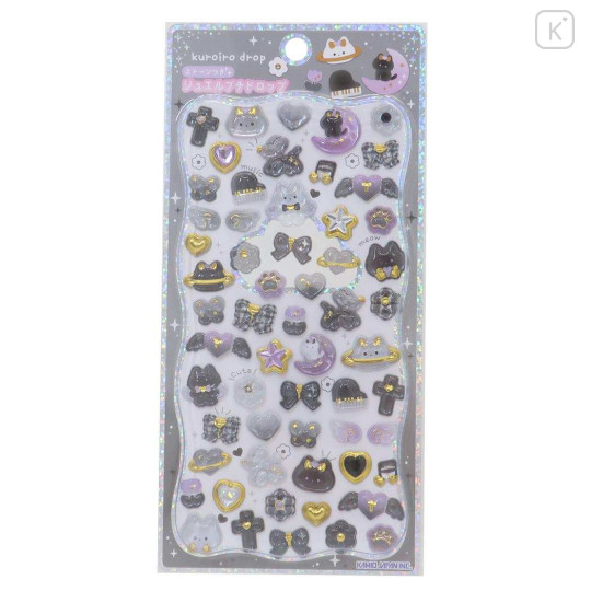 Japan 3D Gold Foil Jewel Sticker - Black White Cat - 1