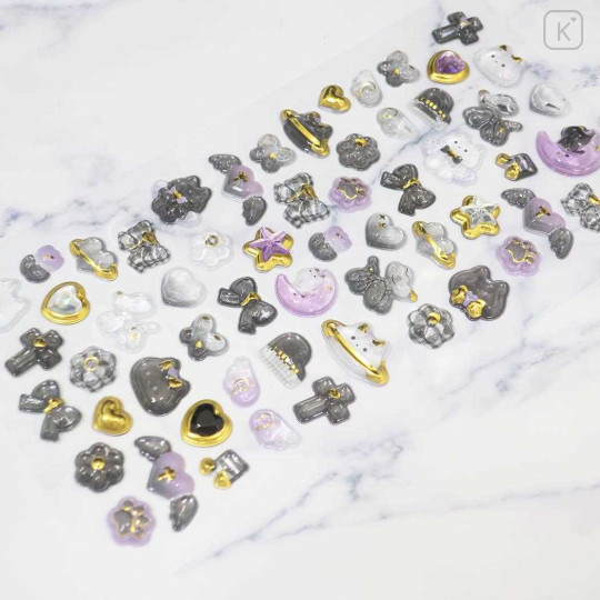 Japan 3D Gold Foil Jewel Sticker - Black White Cat - 2