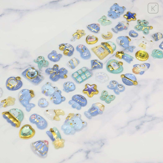 Japan Gold Foil Jewel Sticker - Blue Things - 2