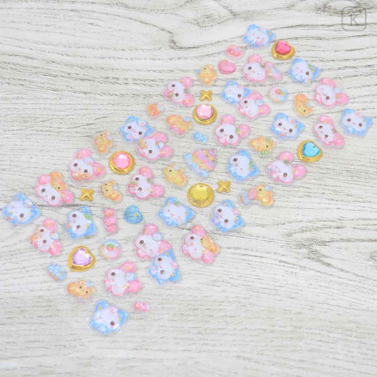 Japan 3D Gold Foil Jewel Sticker - Fluffy Rabbit Pink : Heisei Retro - 2