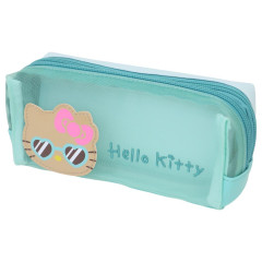 Japan Sanrio Mesh Pen Pouch - Hello Kitty : Tan Swimsuit Party Y2K Tan Blue