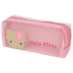 Japan Sanrio Mesh Pen Pouch - Hello Kitty : Tan Swimsuit Party Y2K Tan Pink