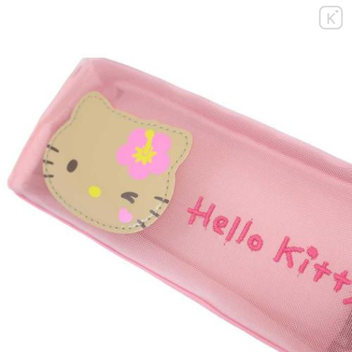 Japan Sanrio Mesh Pen Pouch - Hello Kitty : Tan Swimsuit Party Y2K Tan Pink - 4