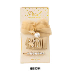 Japan Peanuts Pearl Hair Accessory Set - Snoopy : Brown