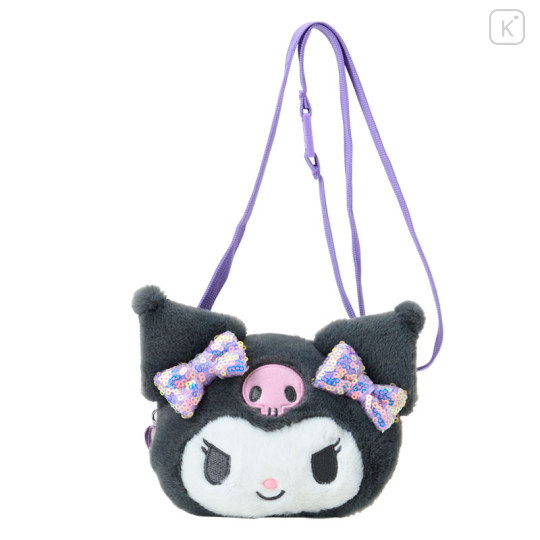 Japan Sanrio Original Kids Face-shaped Neck Coin Case - Kuromi - 1