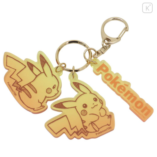 Japan Pokemon Acrylic Keychain 3 Charm - Pikachu : Gradient Warm - 1