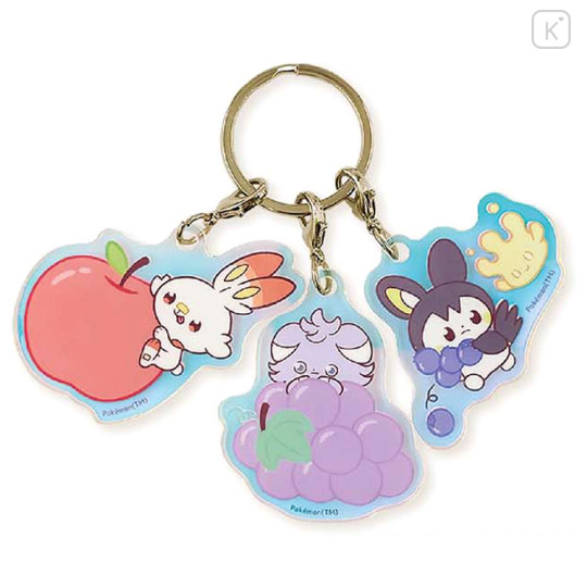 Japan Pokemon Acrylic Keychain 3 Charm - Espurr & Scorbunny & Emolga : Pokepeace Fruit - 1