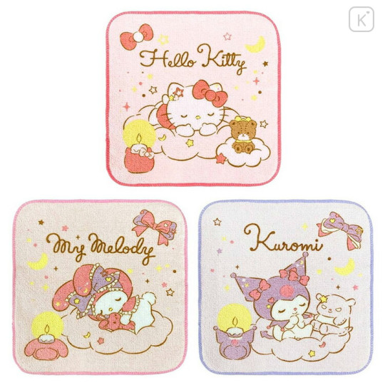 Japan Sanrio Petit Towel Handkerchief Set - Hello Kitty & Kuromi & My Melody : Sweet Dream - 1