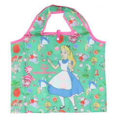 Japan Disney Eco Shopping Bag - Alice & Cheshire Cat : Flower Mint Pink