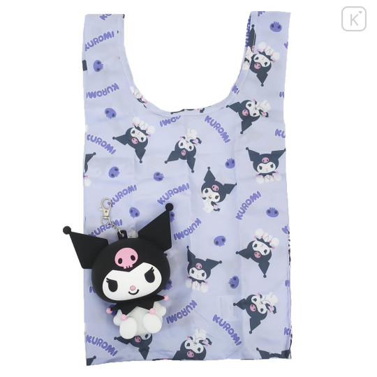 Japan Sanrio Eco Shopping Bag & Silicone Mascot Pouch - Kuromi : Purple - 1