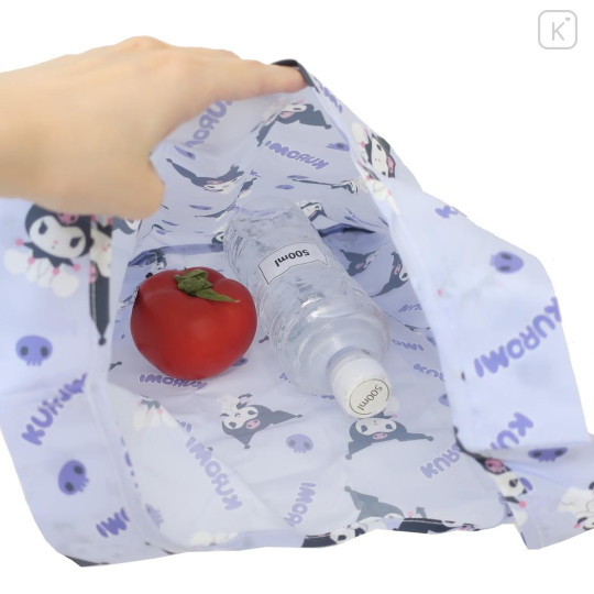 Japan Sanrio Eco Shopping Bag & Silicone Mascot Pouch - Kuromi : Purple - 3