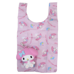 Japan Sanrio Eco Shopping Bag & Silicone Mascot Pouch - My Melody : Pink