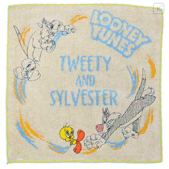 Japan Looney Tunes Mini Towel Jacquard Handkerchief - Tweety & Sylvester Chasing - 1