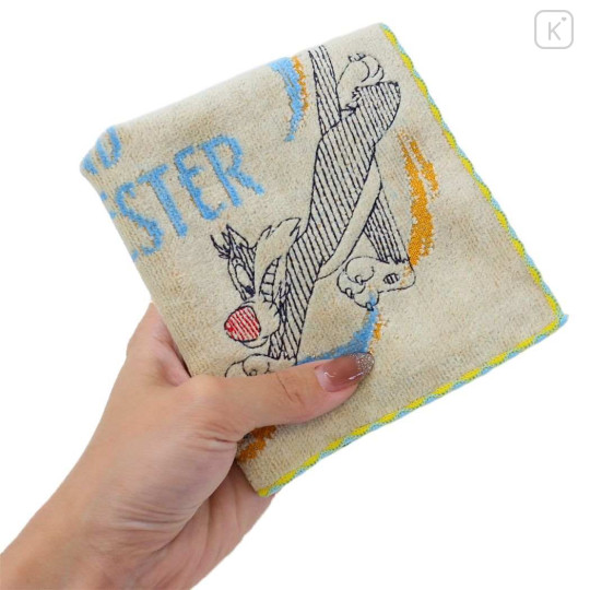 Japan Looney Tunes Mini Towel Jacquard Handkerchief - Tweety & Sylvester Chasing - 3