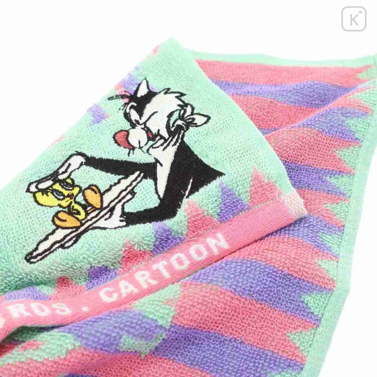 Japan Looney Tunes Mini Towel Jacquard Handkerchief - A Pizza Tweety Pie & Sylvester Mint - 2