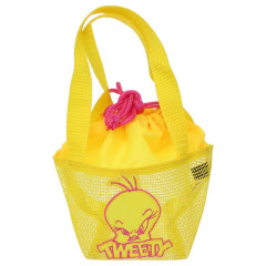 Japan Looney Tunes Mesh Pouch With Handle - Tweety : Yellow