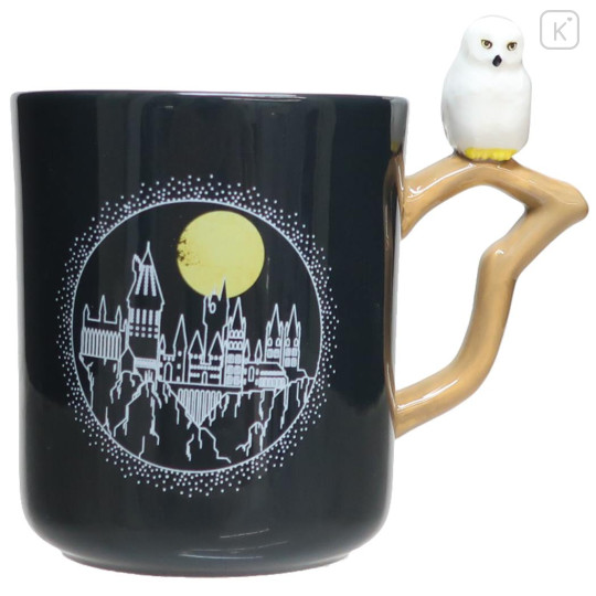 Japan Harry Potter Ceramic Mug with Nokkari Figure - Hedwig Black - 1