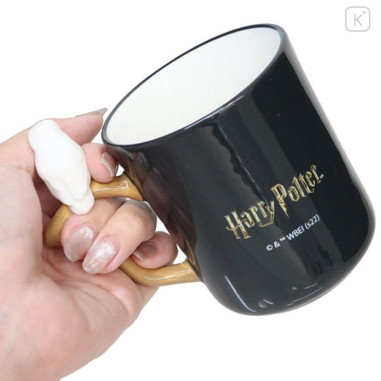 Japan Harry Potter Ceramic Mug with Nokkari Figure - Hedwig Black - 3