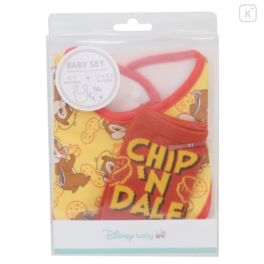Japan Disney Bib & Socks Set - Chip & Dale : Red Yellow - 1