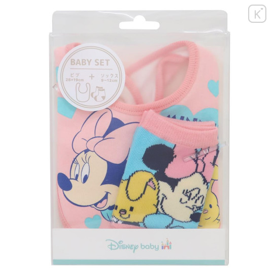 Japan Disney Bib & Socks Set - Minnie : Doll Pink - 1