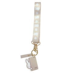 Japan Miffy Mascot Carabiner Smart Keychain With Hand Strap - Miffy : Beige