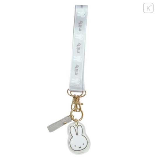 Japan Miffy Mascot Carabiner Smart Keychain With Hand Strap - Miffy : Grey - 1