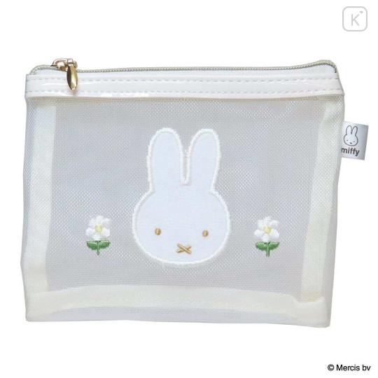 Japan Miffy Mesh Flat Mini Pouch - Miffy : Flower White - 1
