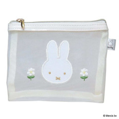 Japan Miffy Mesh Flat Mini Pouch - Miffy : Flower White