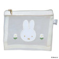 Japan Miffy Mesh Flat Mini Pouch - Miffy : Flower White - 1