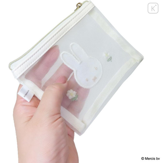 Japan Miffy Mesh Flat Mini Pouch - Miffy : Flower White - 2