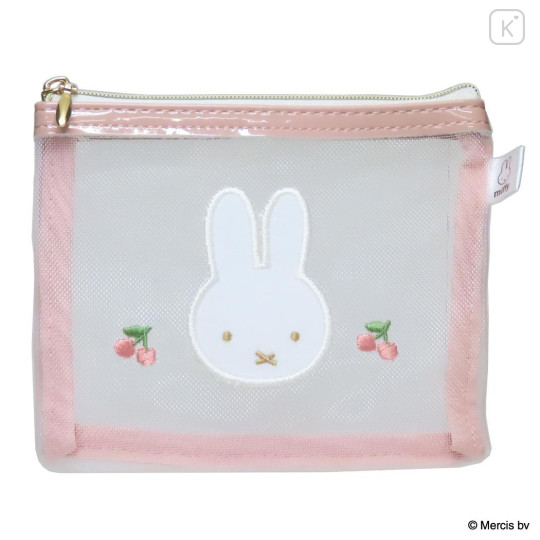 Japan Miffy Mesh Flat Mini Pouch - Miffy : Cherry Pink - 1