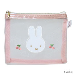Japan Miffy Mesh Flat Mini Pouch - Miffy : Cherry Pink