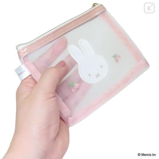Japan Miffy Mesh Flat Mini Pouch - Miffy : Cherry Pink - 2