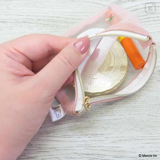 Japan Miffy Mesh Flat Mini Pouch - Miffy : Cherry Pink - 3