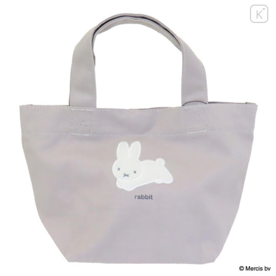 Japan Miffy Mini Tote Bag - Miffy : Bruna Fluffy Applique Jumping Grey - 1