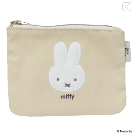 Japan Miffy Flat Mini Pouch - Miffy : Bruna Fluffy Applique Beige - 1