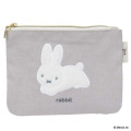Japan Miffy Flat Mini Pouch - Miffy : Bruna Fluffy Applique Jumping Grey - 1