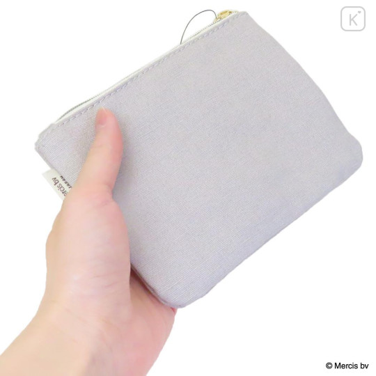 Japan Miffy Flat Mini Pouch - Miffy : Bruna Fluffy Applique Jumping Grey - 2