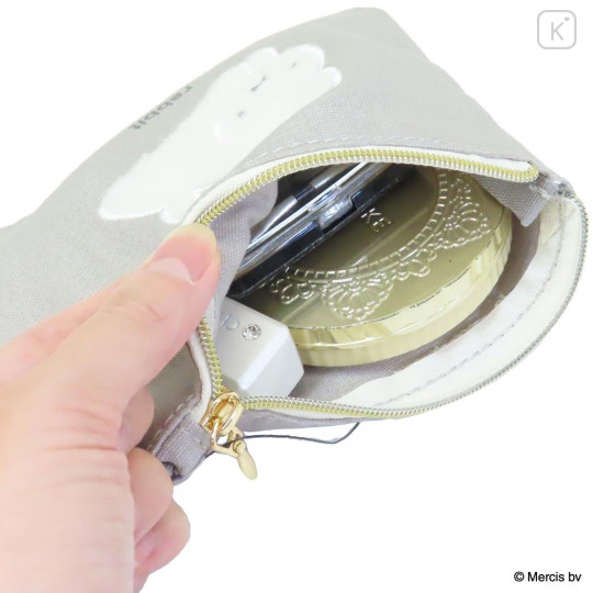 Japan Miffy Flat Mini Pouch - Miffy : Bruna Fluffy Applique Jumping Grey - 3