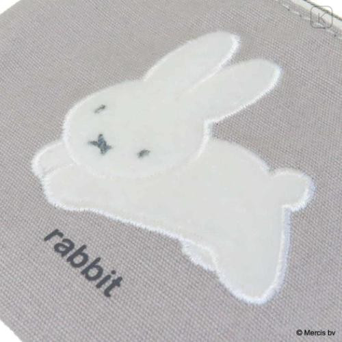 Japan Miffy Flat Mini Pouch - Miffy : Bruna Fluffy Applique Jumping Grey - 4