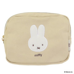 Japan Miffy Embroidery Cosmetic Pouch - Miffy : Bruna Fluffy Applique Beige