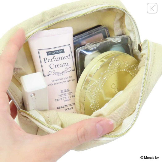 Japan Miffy Embroidery Cosmetic Pouch - Miffy : Bruna Fluffy Applique Beige - 3