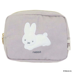 Japan Miffy Embroidery Cosmetic Pouch - Miffy : Bruna Fluffy Applique Jumping Grey