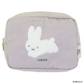 Japan Miffy Embroidery Cosmetic Pouch - Miffy : Bruna Fluffy Applique Jumping Grey - 1